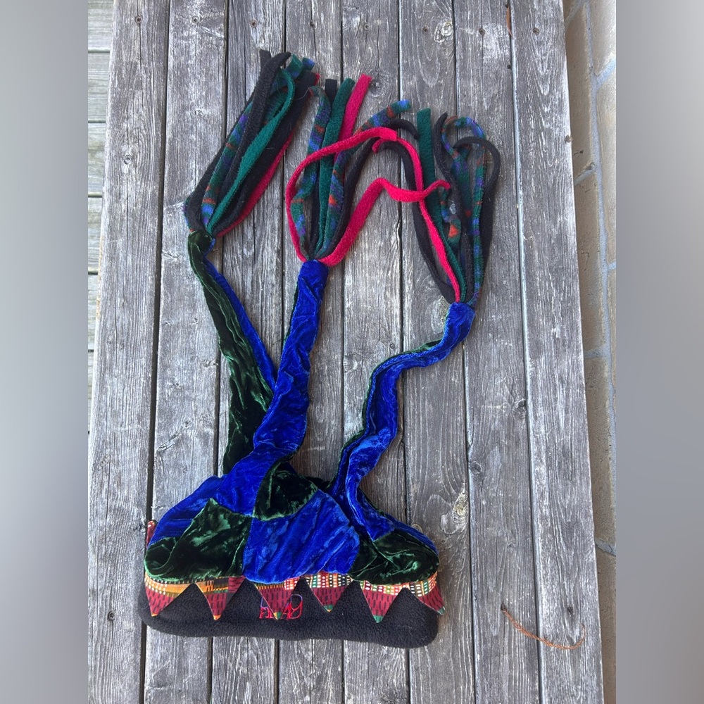 Vintage 90s Ded Head Jester Rastafarian Snowboarder Hat Velvet And Fleece Skater